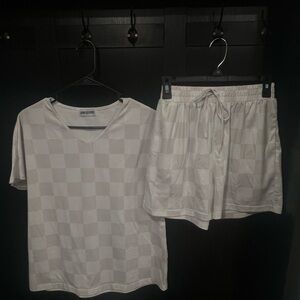 Checkered V-Neck Shirt and Shorts Set
